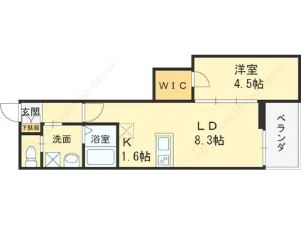 ウェルスクエア西宮北口(1LDK/1階)の間取り写真