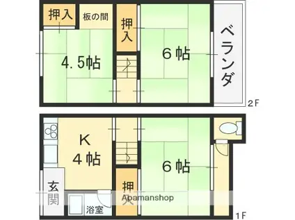 近鉄難波・奈良線 東花園駅 徒歩15分 2階建 築59年(3K)の間取り写真