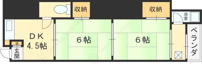 八戸ノ里文化Ⅰ(2K/1階)の間取り写真