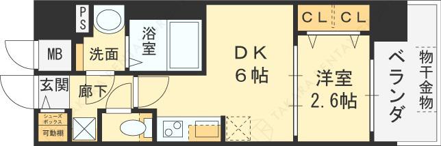 プレサンス長田レジェール(1DK/8階)の間取り写真