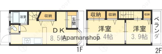近鉄難波・奈良線 河内花園駅 徒歩6分 2階建 築56年(2DK)の間取り写真