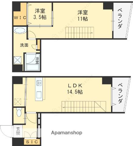 プレミアム長瀬(2LDK/5階)の間取り写真