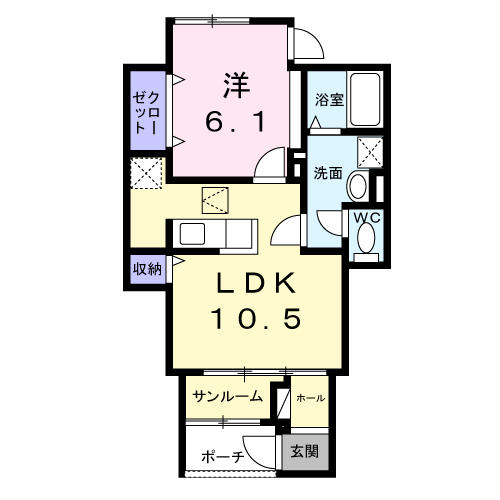 ソレイユ(1LDK/1階)の間取り写真