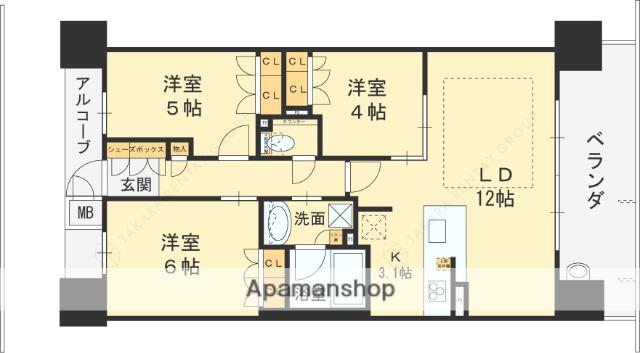 グランアッシュ小阪(3LDK/4階)の間取り写真