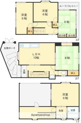 近鉄難波・奈良線 瓢箪山駅(大阪) 徒歩16分 3階建 築8年(5LDK)の間取り写真