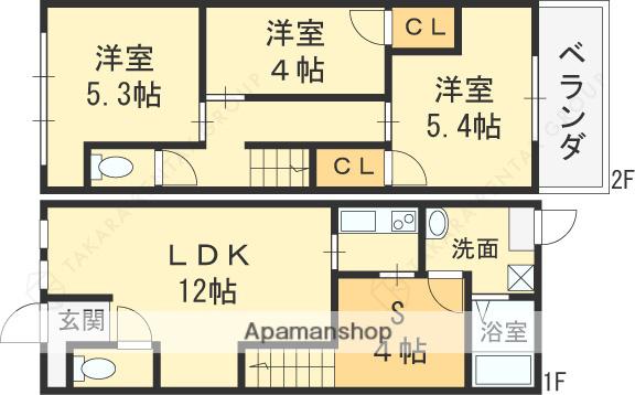 近鉄けいはんな線 長田駅(大阪) 徒歩10分 2階建 築54年(3SLDK)の間取り写真