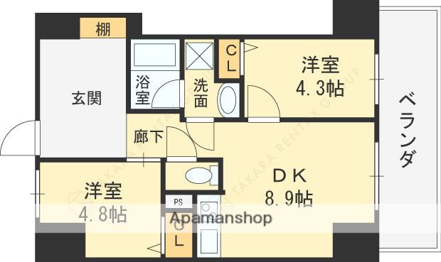 ハイラインⅤ(2DK/7階)の間取り写真