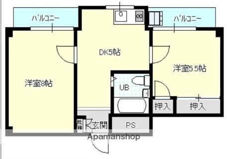 シャトー第1平野(2K/3階)の間取り写真