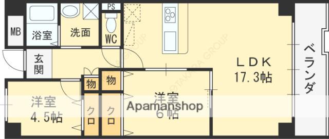 戴慶カーサグラシア(2LDK/5階)の間取り写真
