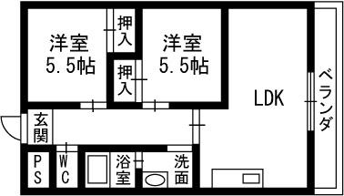 ヌカタハーモニア(2LDK/2階)の間取り写真