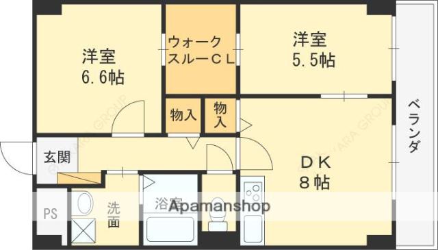 ビスタ石きり(2DK/3階)の間取り写真