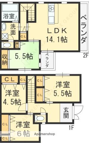 近鉄けいはんな線 吉田駅(大阪) 徒歩7分 2階建 築19年(4LDK)の間取り写真