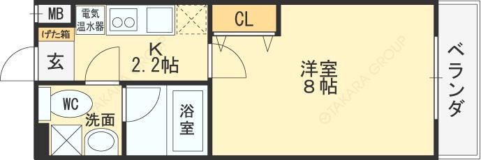 オランジュ上小阪(1K/1階)の間取り写真