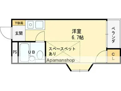 カーサM・K(ワンルーム/2階)の間取り写真