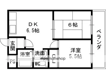 湊川マンション(2DK/5階)の間取り写真