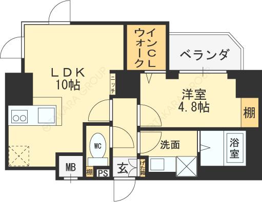 プレミアム菱屋西(1LDK/7階)の間取り写真