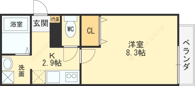 Tーウエスト(1K/2階)の間取り写真