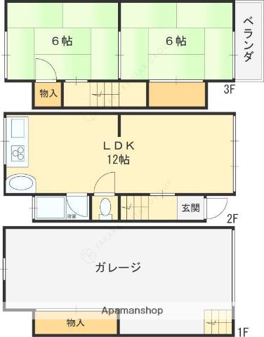 近鉄けいはんな線 新石切駅 徒歩3分 3階建 築47年(2LDK)の間取り写真