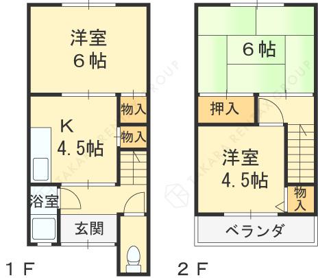 近鉄難波・奈良線 石切駅 徒歩8分 2階建 築54年(3K)の間取り写真