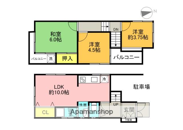 近鉄難波・奈良線 瓢箪山駅(大阪) 徒歩10分 2階建 築52年(3LDK)の間取り写真