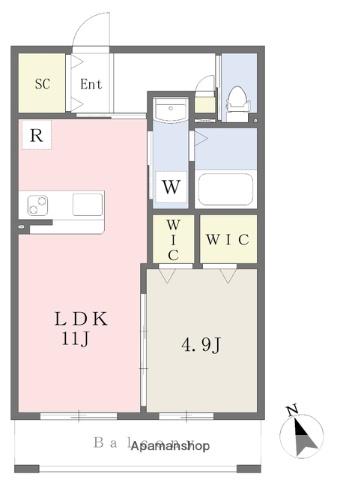 ドミール ウエスト(1LDK/3階)の間取り写真
