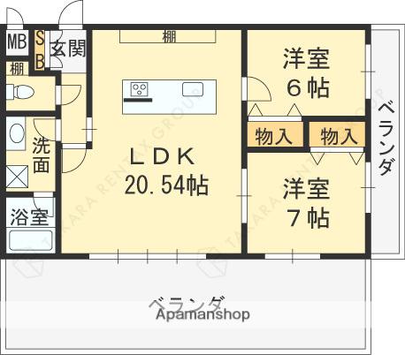 MESSAGE苦楽園三番町(2LDK/3階)の間取り写真
