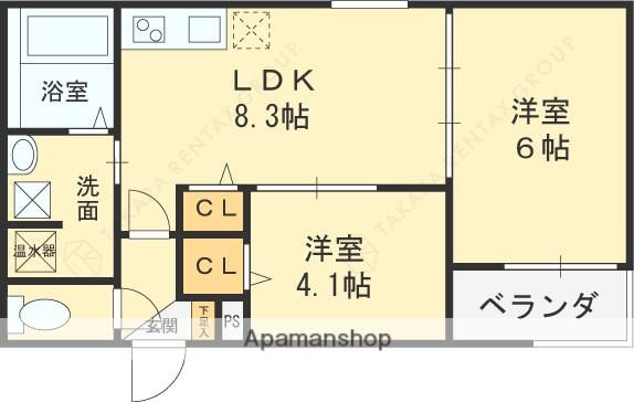 メゾンルシーヌ源氏ヶ丘(2DK/2階)の間取り写真