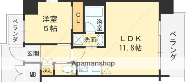 プレジオ八戸ノ里(1LDK/2階)の間取り写真