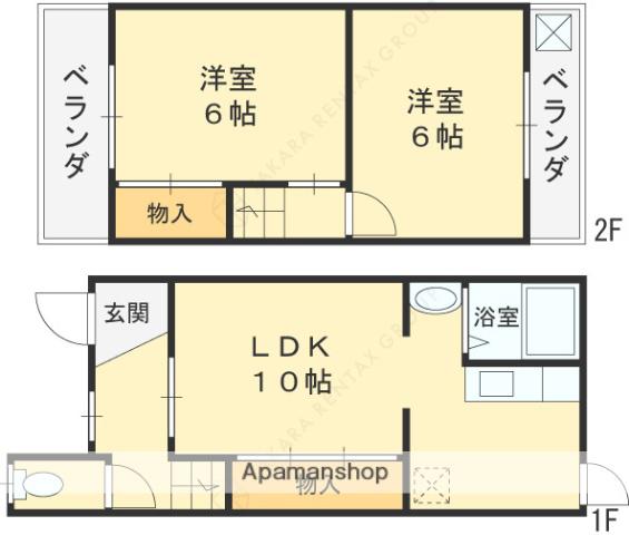 近鉄難波・奈良線 石切駅 徒歩13分 2階建 築50年(2LDK)の間取り写真