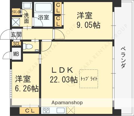 プレジオさくら夙川(2LDK/8階)の間取り写真