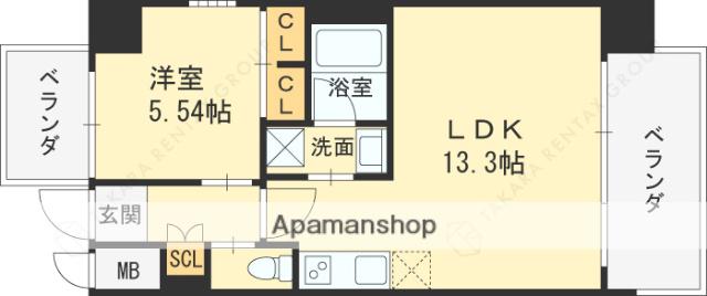 プレジオさくら夙川(1LDK/4階)の間取り写真