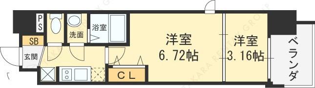 AELL OSAKA イースト(2K/4階)の間取り写真