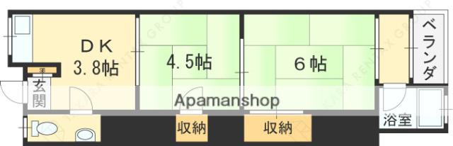 八戸ノ里文化Ⅰ(2K/2階)の間取り写真