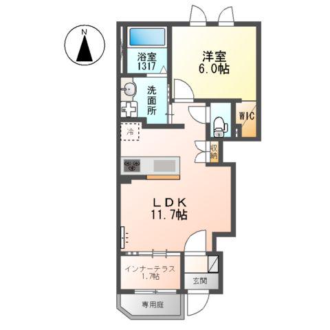 メゾン・ド・ヴェルデ若江(1LDK/1階)の間取り写真