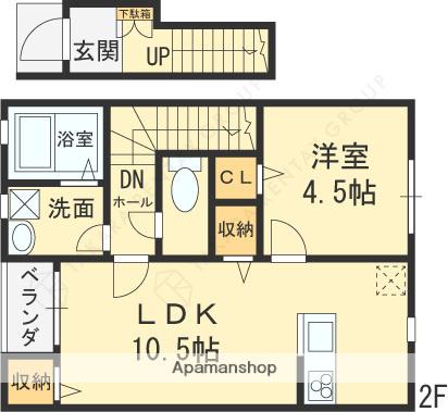 CALM石切(1LDK/2階)の間取り写真