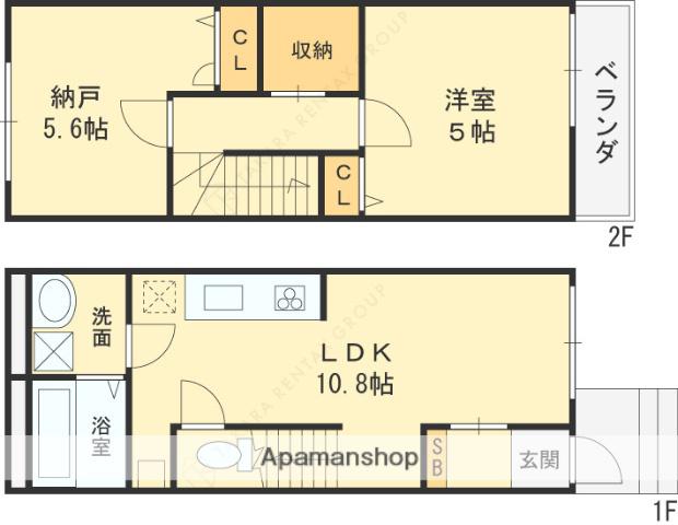 近鉄難波・奈良線 東花園駅 徒歩6分 2階建 築1年(1SLDK)の間取り写真