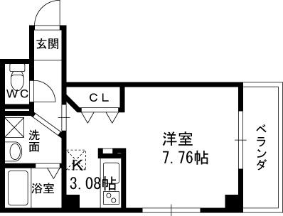 カインド高井田(1K/3階)の間取り写真