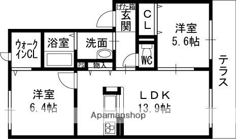ガーデンコート衣摺A棟(2LDK/1階)の間取り写真