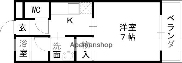 近鉄大阪線 久宝寺口駅 徒歩4分 2階建 築22年(1K/2階)の間取り写真