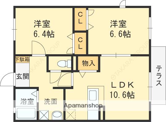 CASA学園町(2LDK/1階)の間取り写真