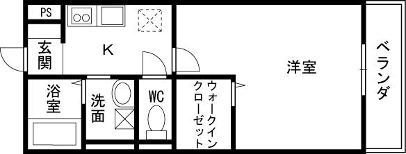 ブルースカイ山宗(1K/2階)の間取り写真