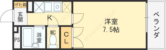 レオパレスWINDⅡ(1K/1階)の間取り写真