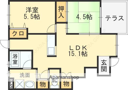 エン・フィールド 大饗(2LDK/1階)の間取り写真