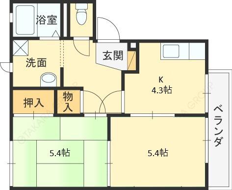 小阪グリーンハイツ(2K/1階)の間取り写真