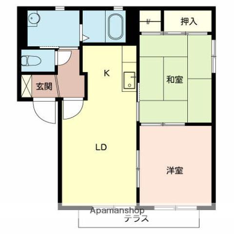 ソレイユ北庄(2LDK/1階)の間取り写真