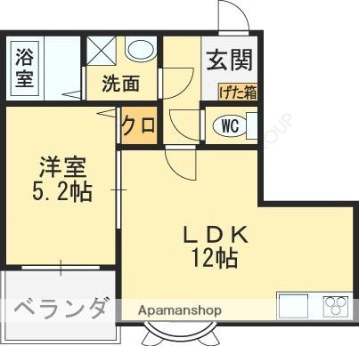 藤ヶ丘OMMビル(1LDK/2階)の間取り写真
