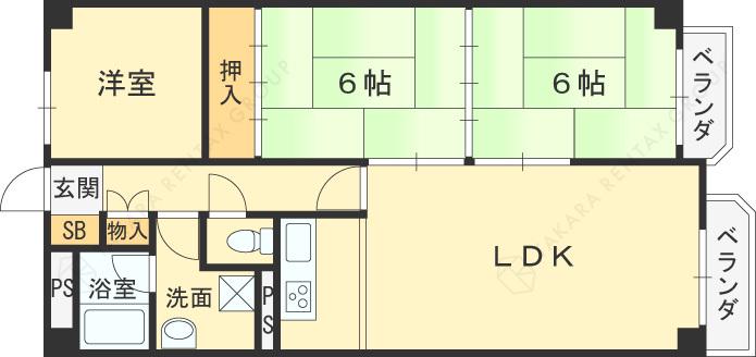 チェリーデ宝塚(2SLDK/4階)の間取り写真
