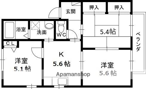 プレドール深井(3K/2階)の間取り写真