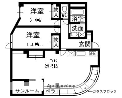夙川ダイヤハイツ(2LDK/2階)の間取り写真