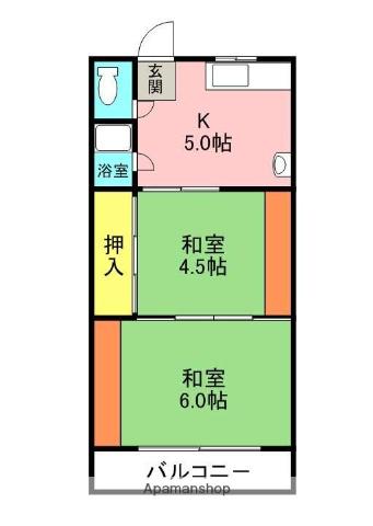 下野ハイツ(2K/2階)の間取り写真